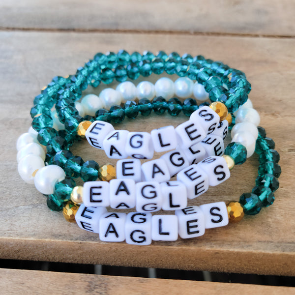 EAGLES green crystal and gold stretch bracelets