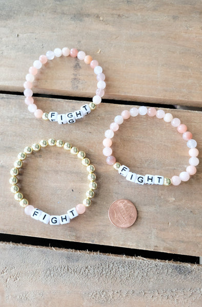 FIGHT 6mm sunstone gold stretch word bracelets