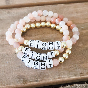FIGHT 6mm sunstone gold stretch word bracelets