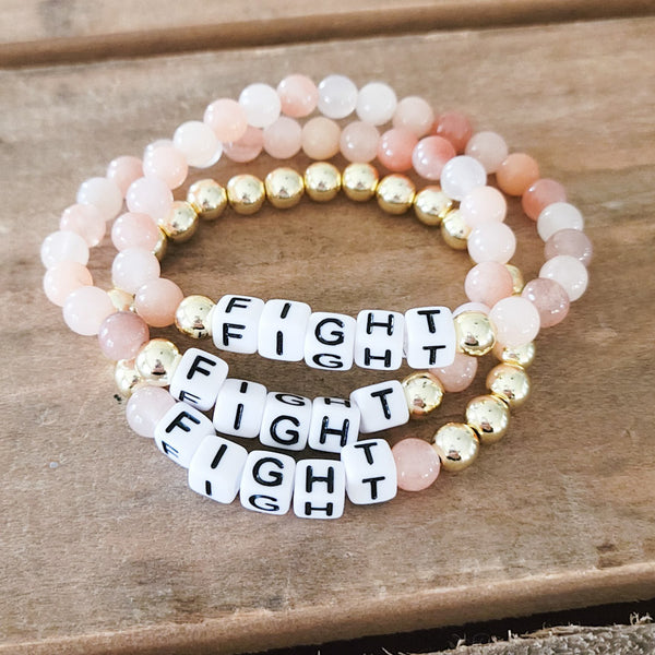 FIGHT 6mm sunstone gold stretch word bracelets
