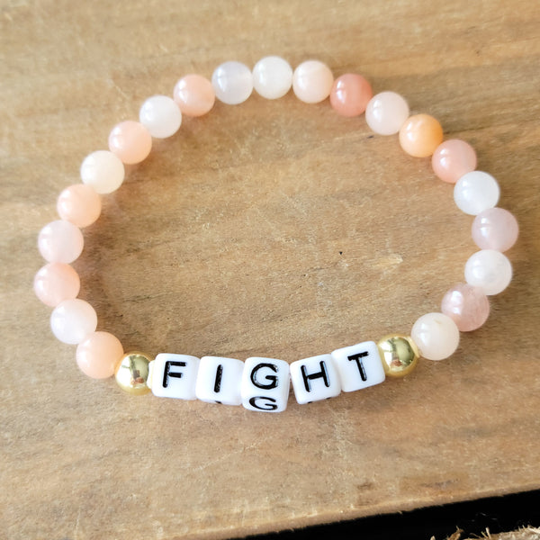 FIGHT 6mm sunstone gold word stretch bracelets