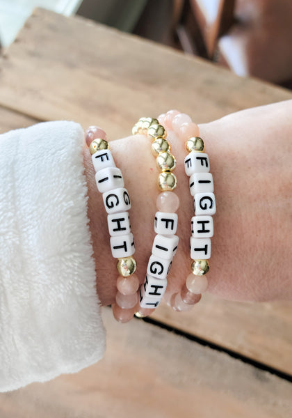 FIGHT 6mm sunstone gold stretch word bracelets