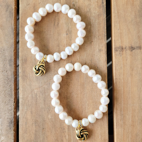 8mm freshwater pearl bead stretch bracelets love knot charms