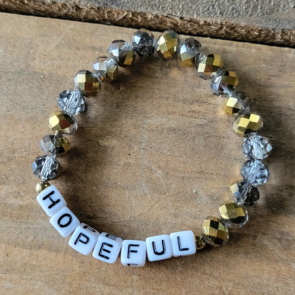 square letter beads HOPEFUL silver gold crystals stretch bracelet
