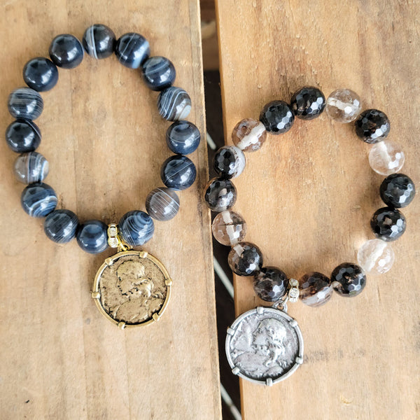 Joan of Arc bead stretch bracelets gold or silver 12mm