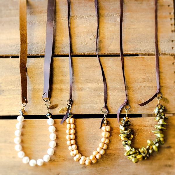leather & freshwater pearls necklaces
