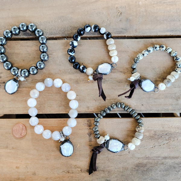 MOP mixed beads stretch bracelets