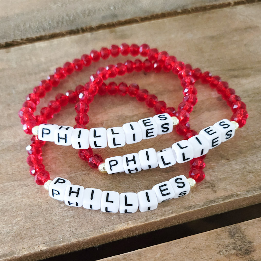 red crystal PHILLIES 14kt balls stretch bracelet