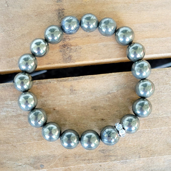 10mm Pyrite gemstone beads stretch bracelet