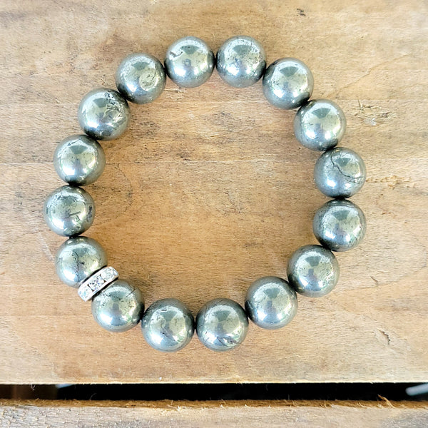 12mm Pyrite gemstone beads stretch bracelet