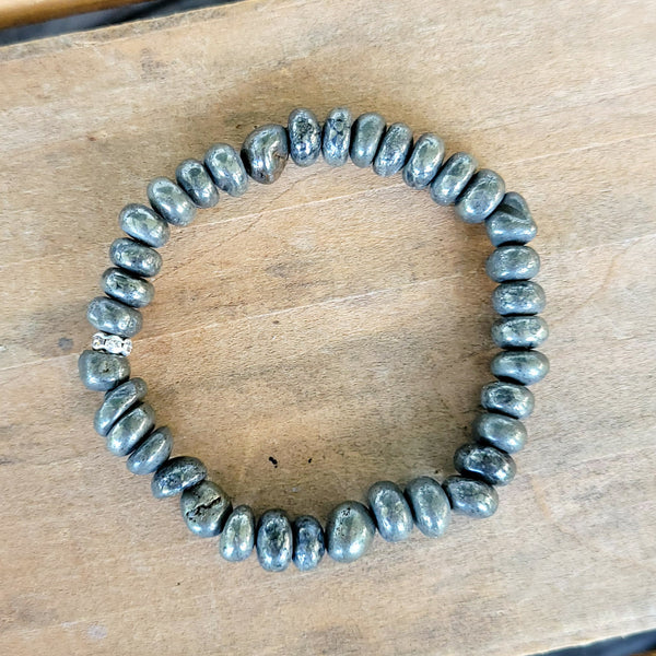 8mm Pyrite nugget gemstone beads stretch bracelet