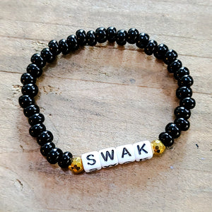 6mm Czech black beads SWAK letter beads stretch bracelet
