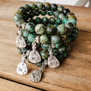 Camouflage 10mm gemstone beads St. John Licci .75" medal bracelets