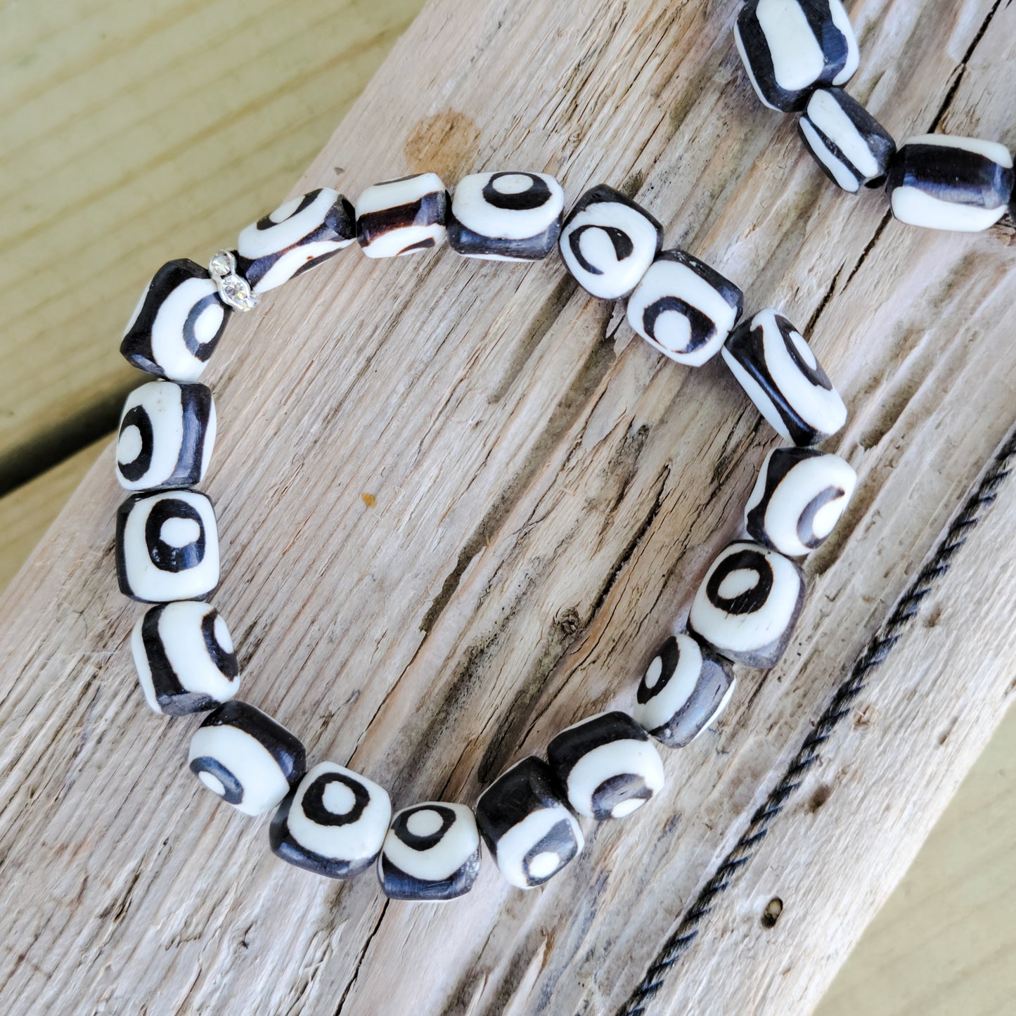 10mm brown cream 3rd eye bone batik beads stretch bracelet