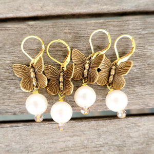 vintage brass freshwater pearls Swarovski crystals earrings