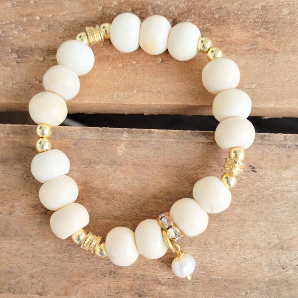 12mm agate gemstone beads hand-knotted suede pearl dangle stretch bracelet