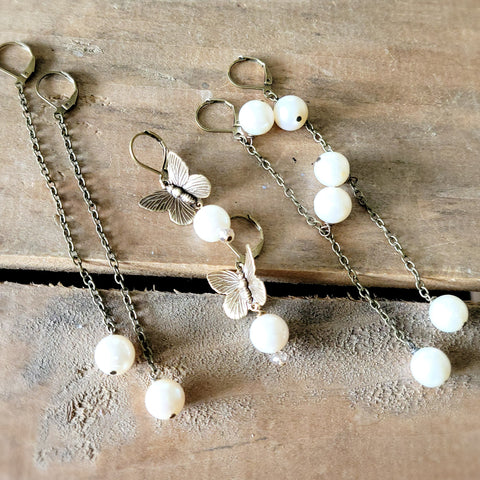 handmade freshwater pearl and vintage brass earrings