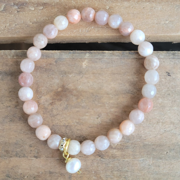 12mm agate gemstone beads hand-knotted suede pearl dangle stretch bracelet