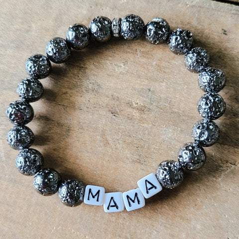 8mm black metallic lava beads 6mm cube letter beads bracelet