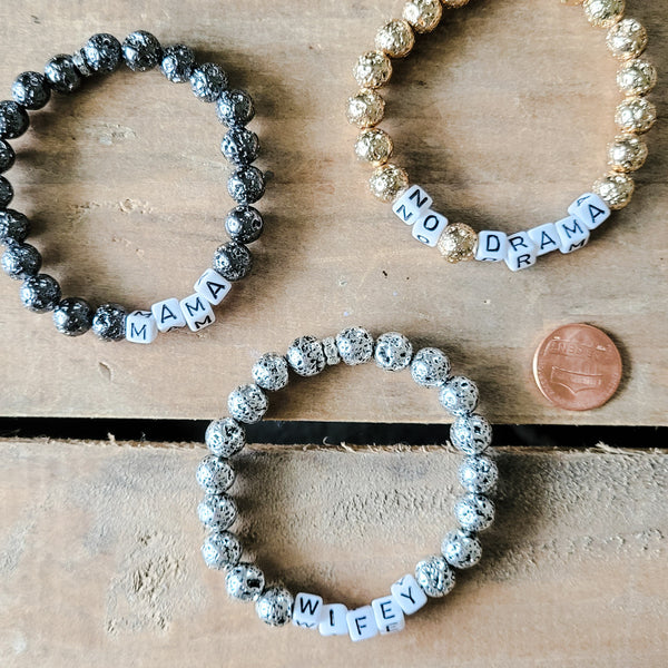 8mm metallic lava beads 6mm letter beads Message Bracelets collection