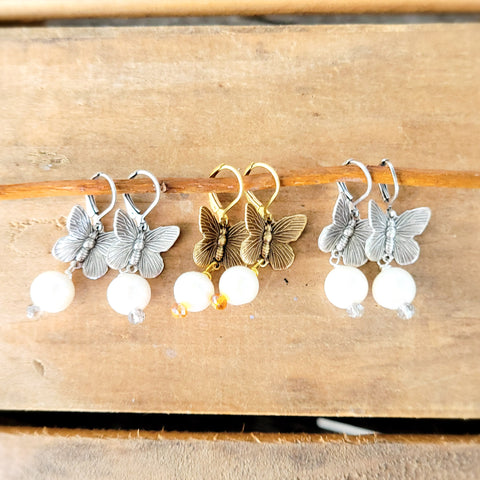 oxidized silver butterfly freshwater pearl Swarovski earrings