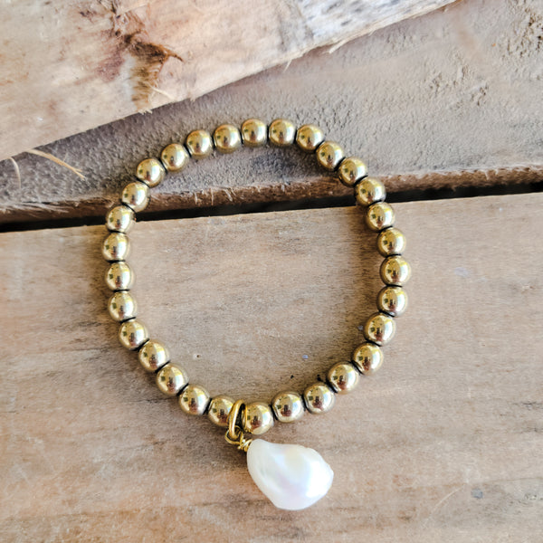6mm lt gold hematite fw pearl dangle stretch b