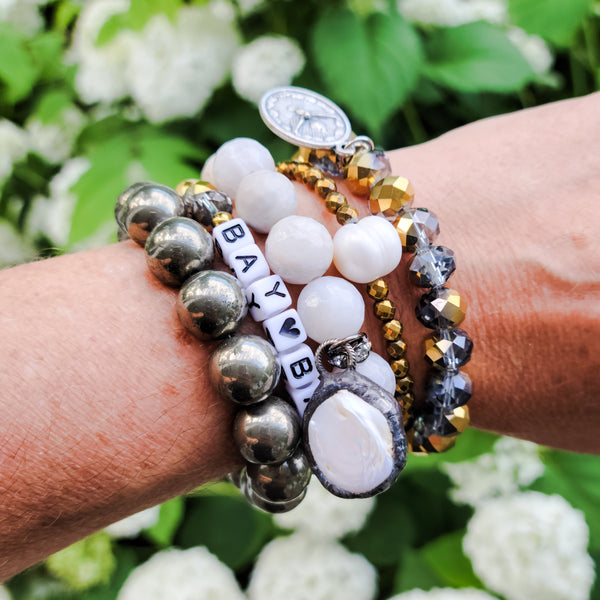 Wrist stacked w Handmade stretch bracelets