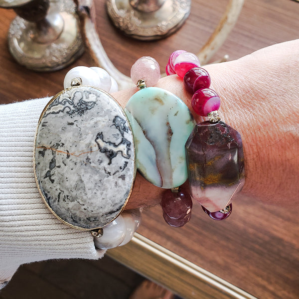 large millimeter gold plate edged druzy gemstone slabs 12mm bead bracelets
