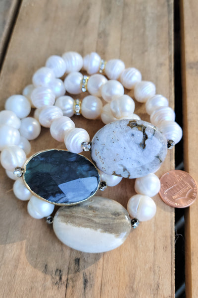 25x35 gemstone slab centers freshwater pearl beads vintage rhinestones stretch bracelets