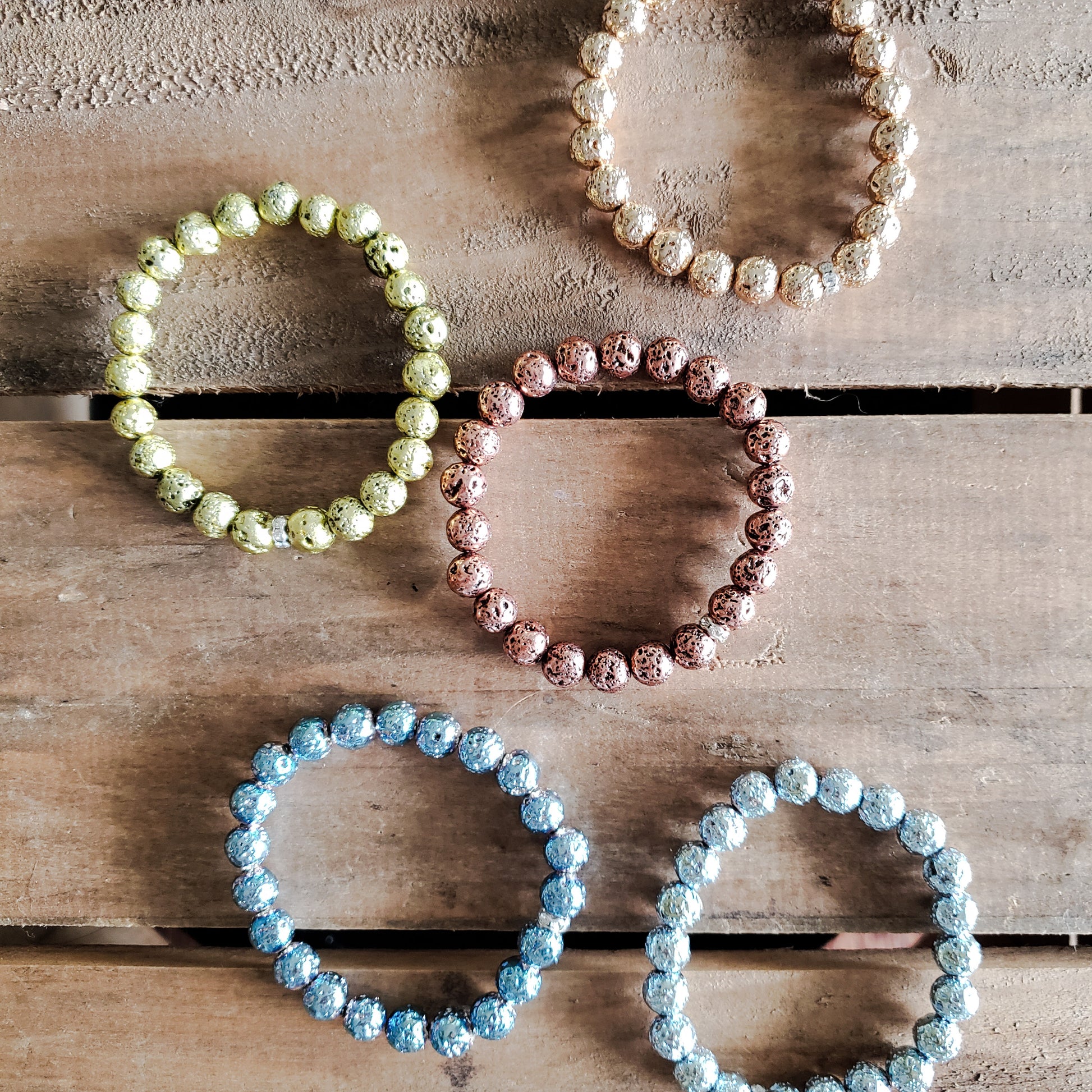 metallic lava stone protection bracelets 8mm round