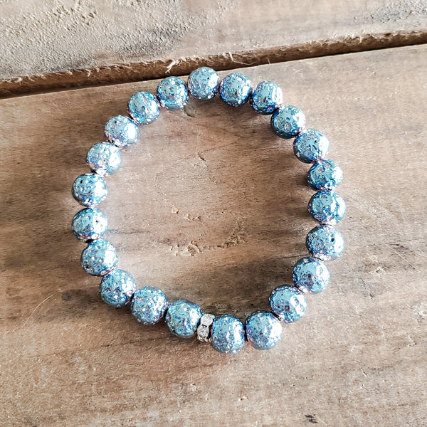 blue metallic lava stone protection bracelets 8mm round