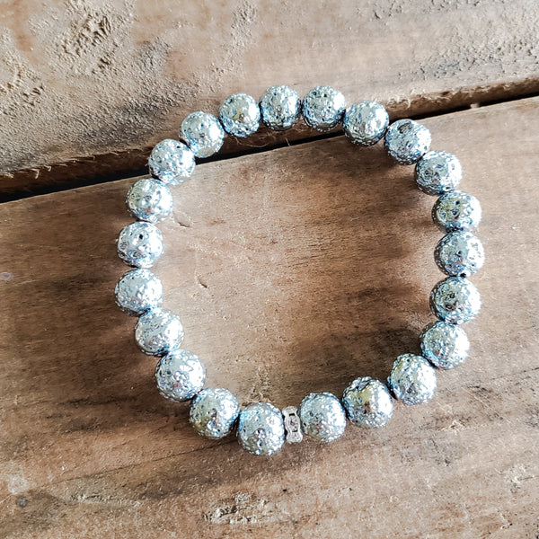lt. blue metallic lava stone protection bracelets 8mm round