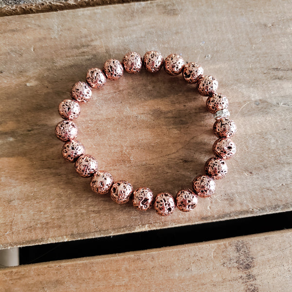 rose gold metallic lava stone protection bracelets 8mm round