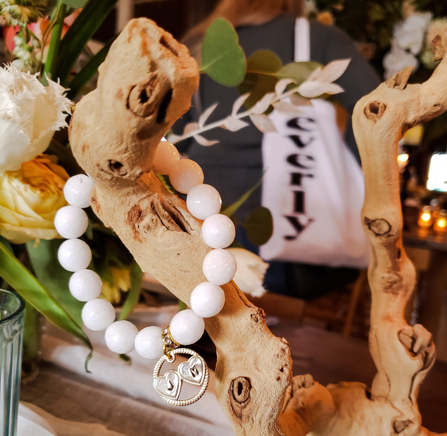 13mm freshwater pearls vintage details double heart hand stamped brass tag