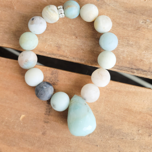 12mm gemstone amazonite beads 28mm amazonite tear dop stretch bracelet