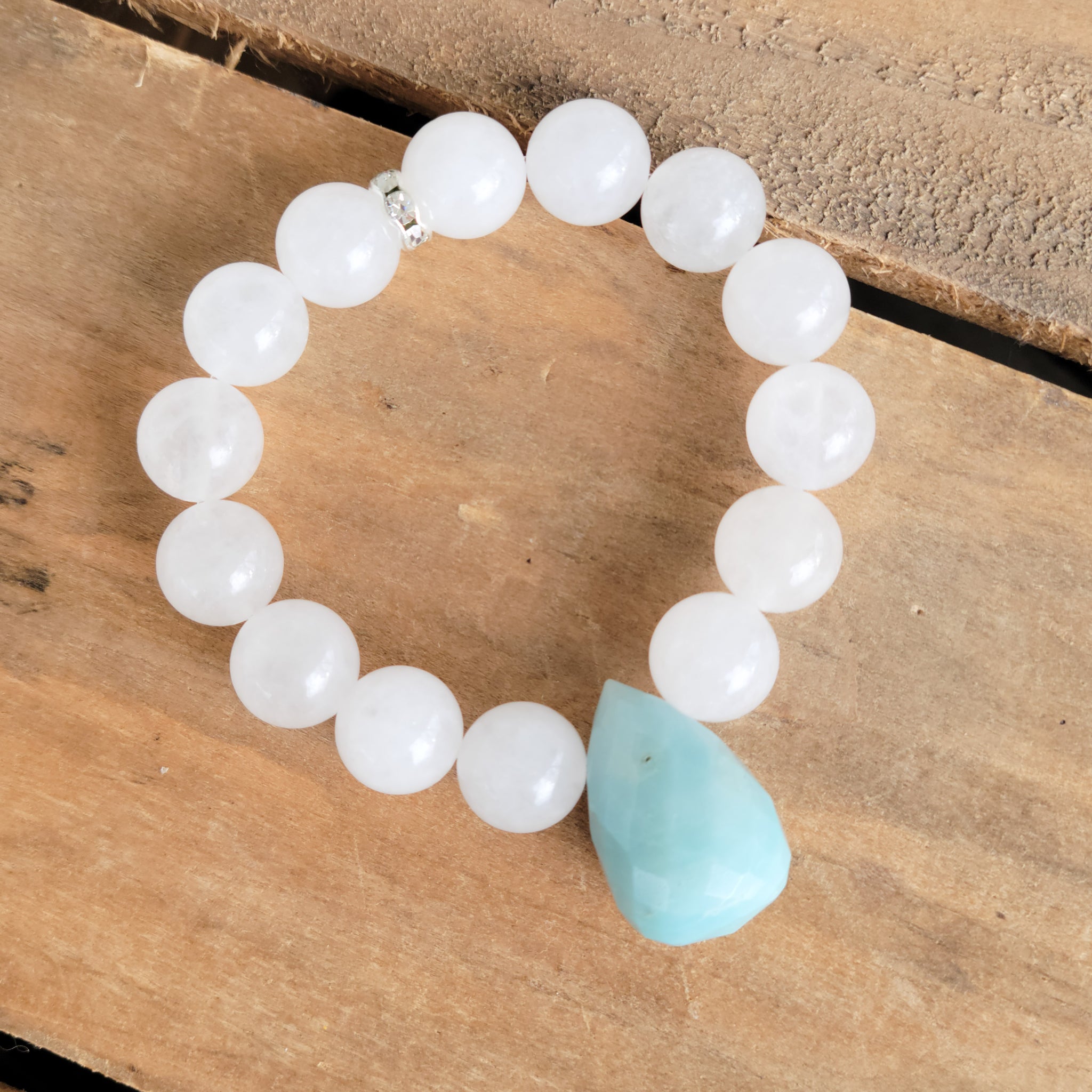 12mm gemstone white jade beads 28mm amazonite tear dop stretch bracelet