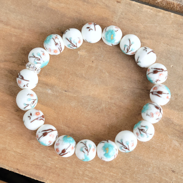 10mm hand painted porcelain beads stretch bracelet