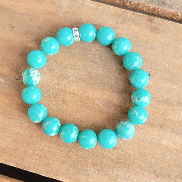 10mm white vein turquoise Agate gemstone beads stretch bracelet